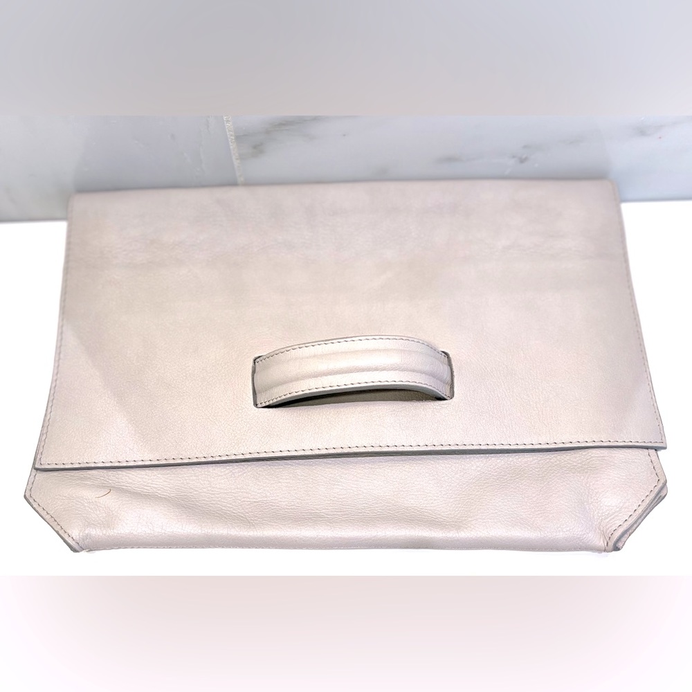 Chic Italian leather clutch light grey. Statement accessory.